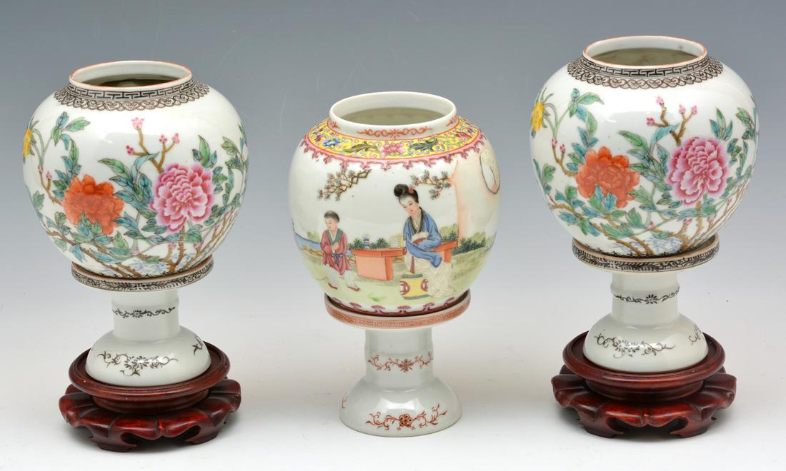 3 Chinese Lanterns, floral and figural. Tallest: 8" (1 of 2)