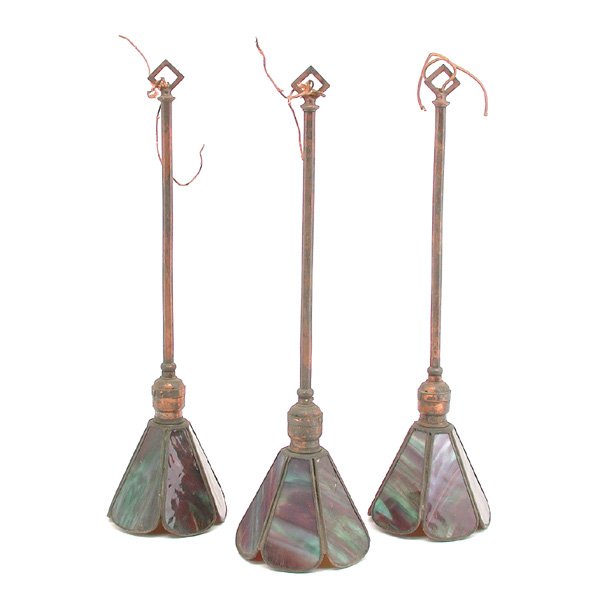 3 Art Nouveau Glass Pendants & Aesthetic Lamp - 2