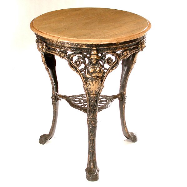 English Pub Table, Wood Top, Metal Base
