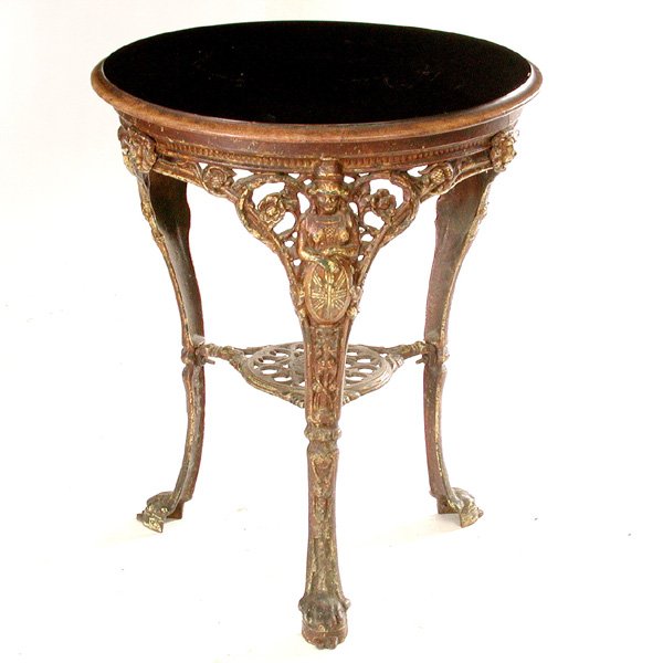 English Pub Table, Wooden Top, Metal Base