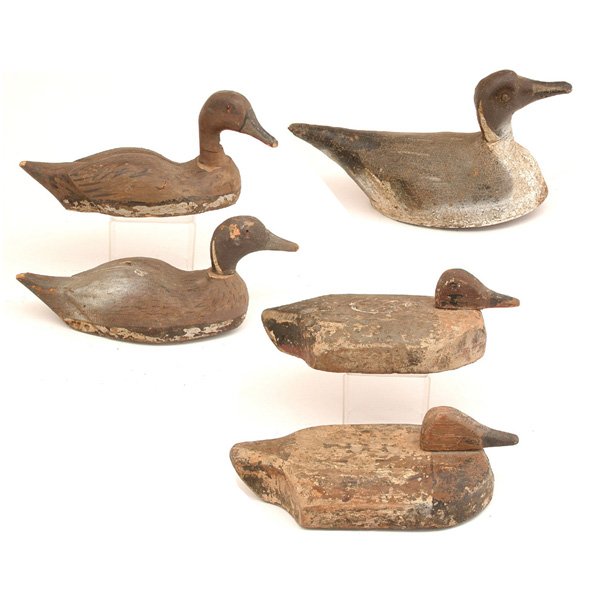 5 Carved & Painted Wood Duck Decoys