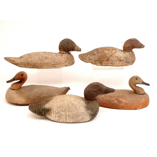 Decoys, 3 Carved Wood 2 Composition Wood