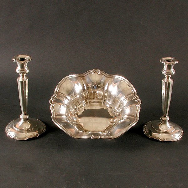 Shreve Sterling Bowl & Matching Candlesticks