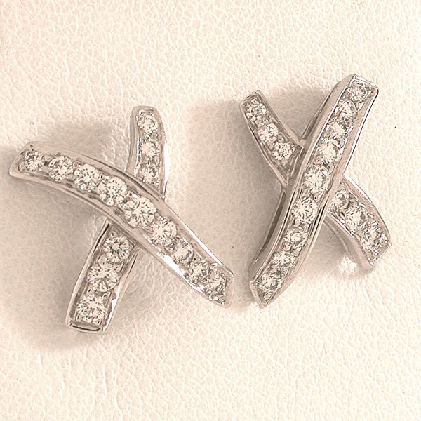 Platinum Tiffany & Co. Diamond " X " Earrings - 2