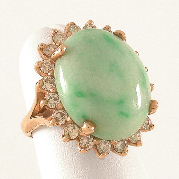 14 Karat Gold Jade & Diamond Ring