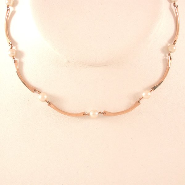 14 Karat Gold Pearl Necklace & Earrings - 2