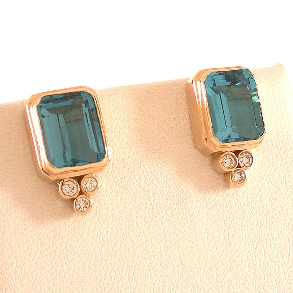 14 Karat Gold Topaz & Diamond Earrings
