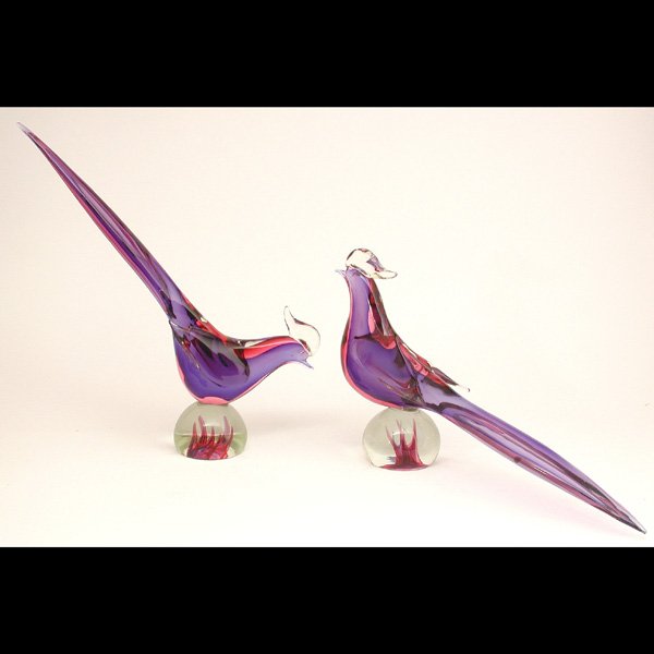 Pair Of Murano Glass Birds