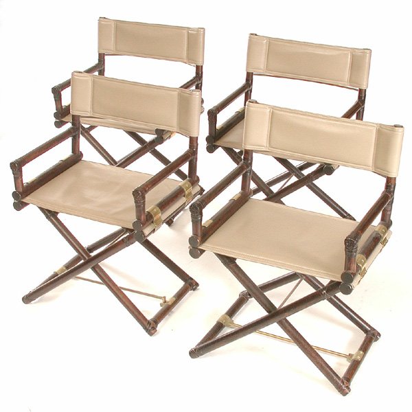8 McGuire "X" Chairs, Brass, Wood & Leather - 3