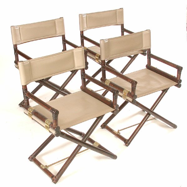 8 McGuire "X" Chairs, Brass, Wood & Leather - 4