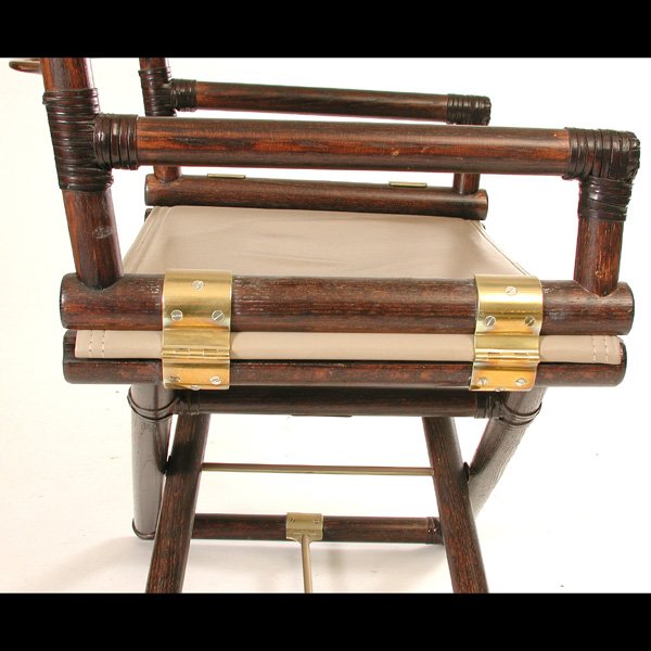 8 McGuire "X" Chairs, Brass, Wood & Leather - 6