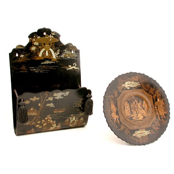 Japanese Ebonized Papier Mache; Plate, Letter Box