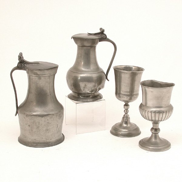 Pewter, Goblets and 2 Pitchers, 19th. C