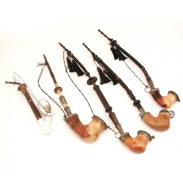 Danish Pipes, 19th. C, 4 Bone & Metal, 1 Porcelain