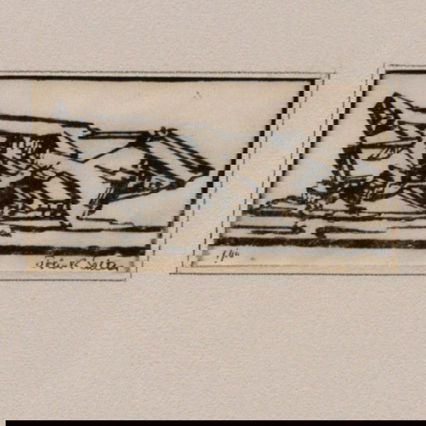 John Salter Woodblock: Framed woodblock print, Horse Skull, by John R. Salter, signed lower right, 1/10, 1967, image size 2 1/2" x 4 3/4", good condition, not examined out of frame