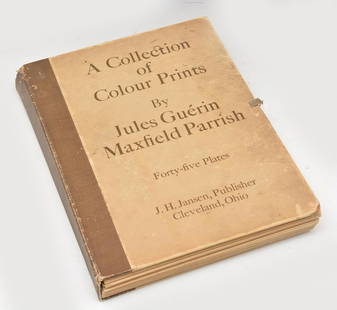 Book of Color Prints Jules Guerin & Maxfield Parrish: A Collection of Color Prints by Jules Guerin & Maxfield Parrish. Cleveland, OH: J. H. Jansen. c. 1915. Forty-five plates. Complete. Book measures 11 1/2" x 8 3/4". Good condition.