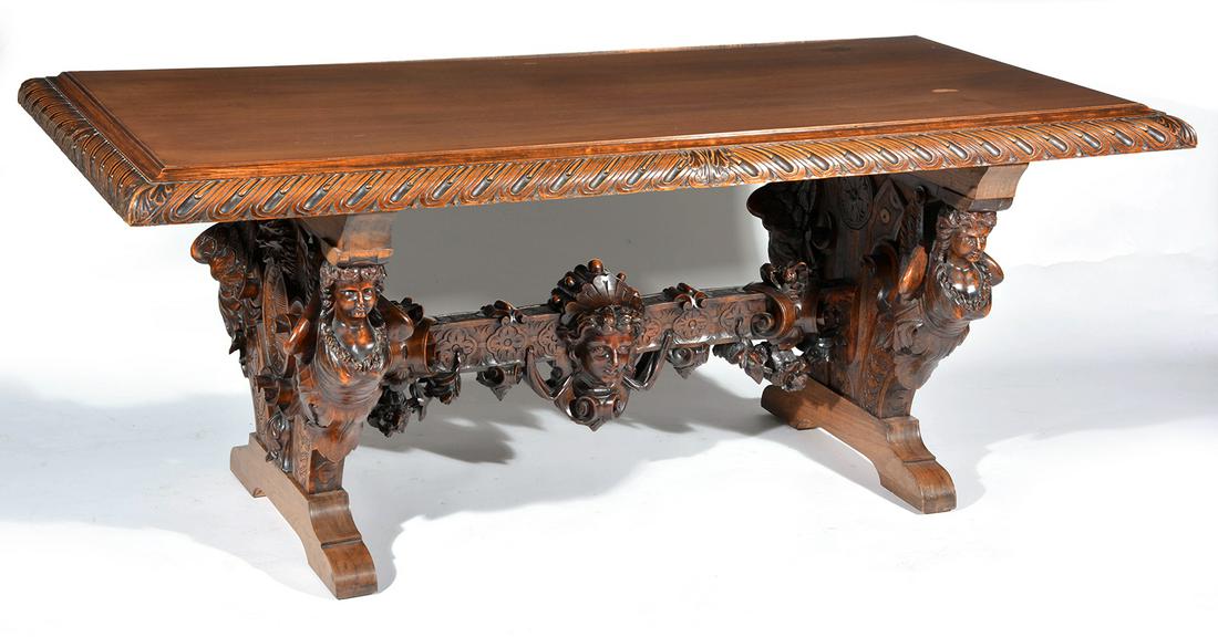 Carved Library Table Attributed to R.J. Horner. (1 of 5)