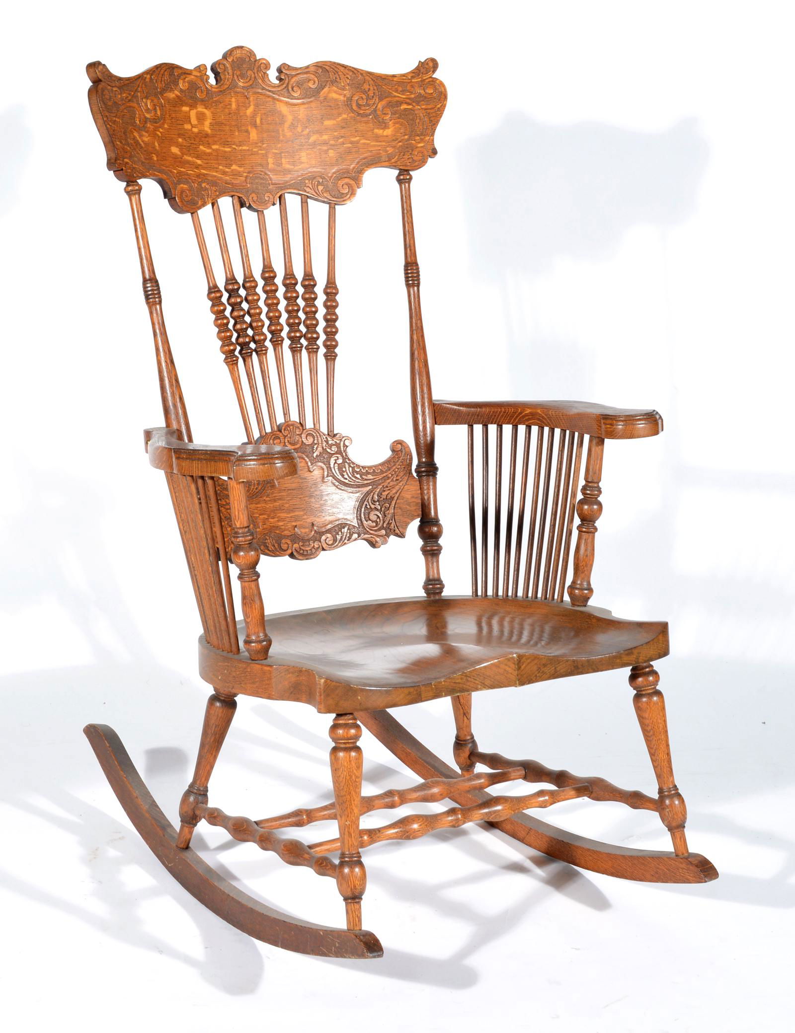 Victorian Oak Pressback Rocker. 42"t x 26"w x 32"d (1 of 2)