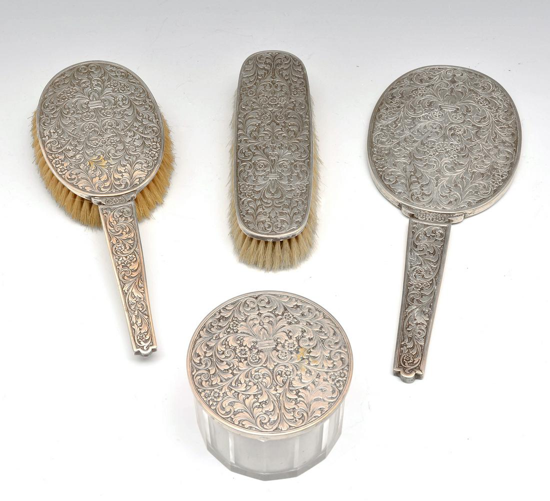 Four Piece 800 Silver Vanity Set. (1 of 2)