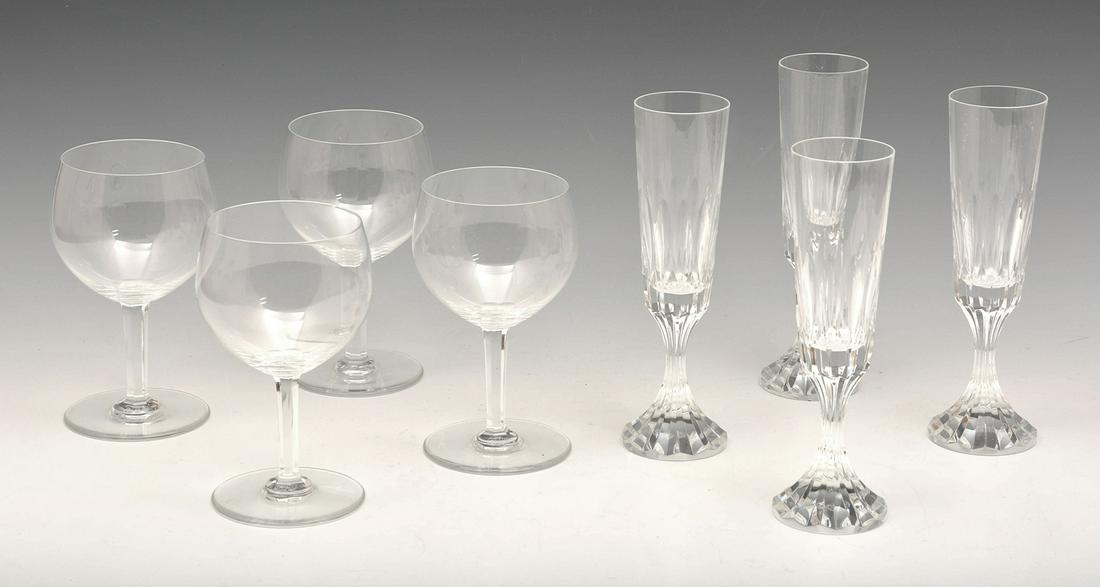 Baccarat: 4 Champagne, 8 3/8"; 4 Red Wine, 6 1/2": Baccarat Glassware: 4 Champagne, 8 3/8"; 4 Red Wine, 6 1/2". Very good condition