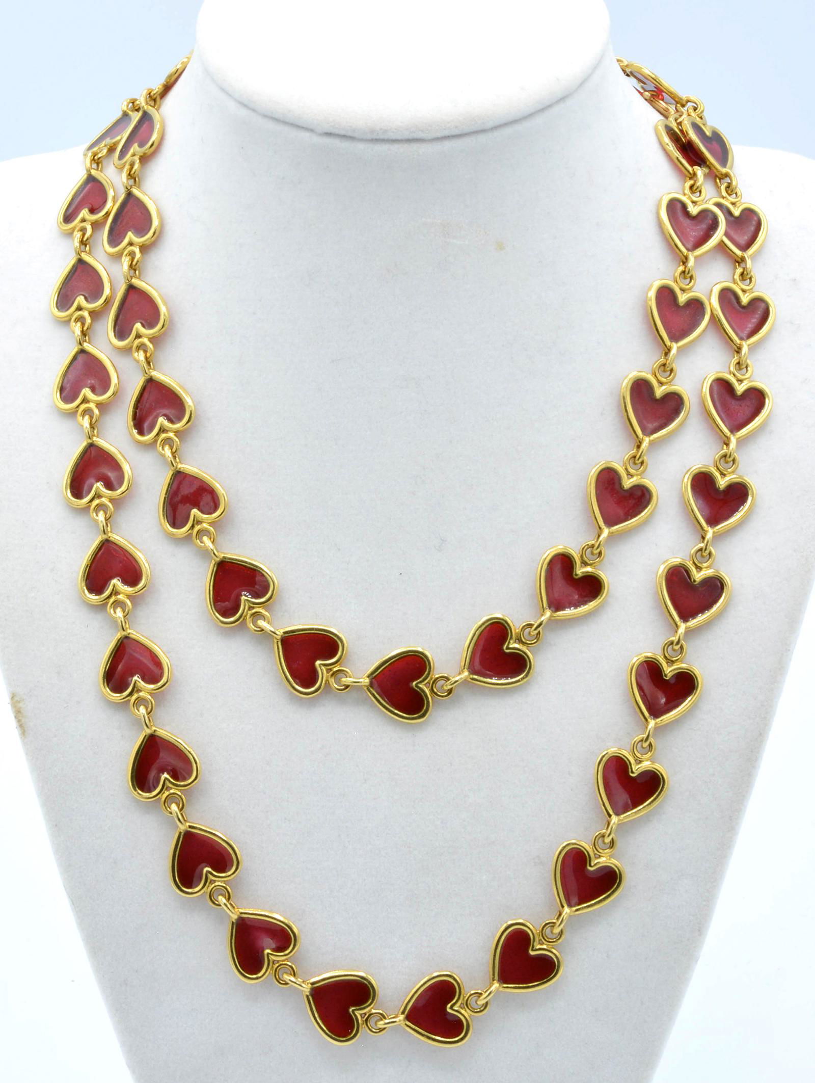 18K Gold & Red Enamel Heart Necklace (1 of 2)