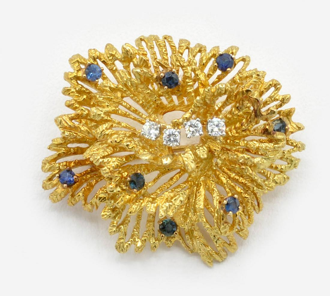 18K Tiffany & Co. pin with diamonds & natural sapphires (1 of 2)