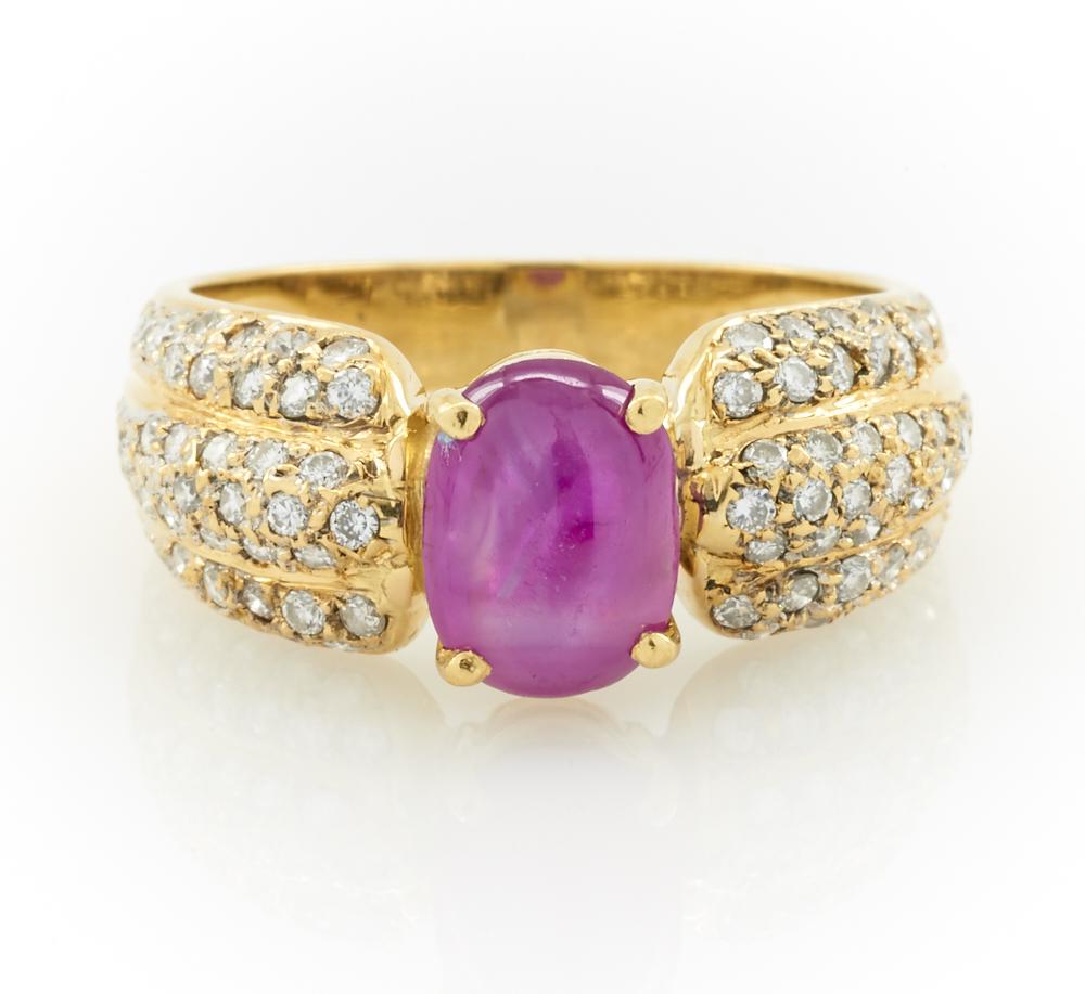 18k Yellow gold, pink sapphire & pave diamond ring (1 of 1)