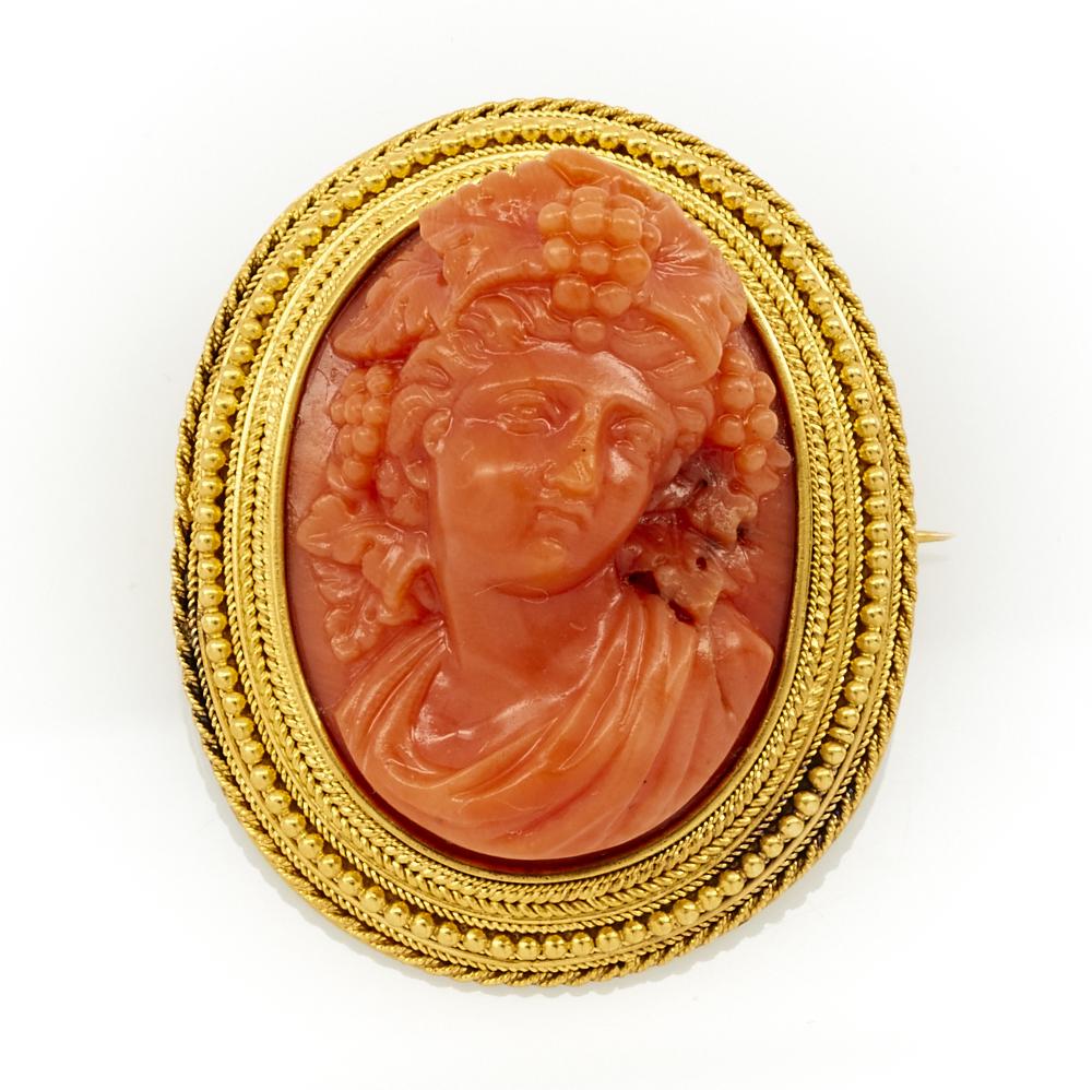14k gold & coral Victorian cameo brooch (1 of 2)
