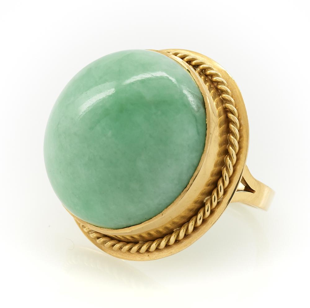 14K Yellow gold and large jade cabochon ring (1 of 1)