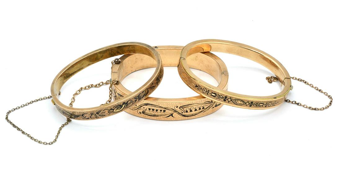 Lot (3) Victorian engraved, enameled bangle bracelets (1 of 4)