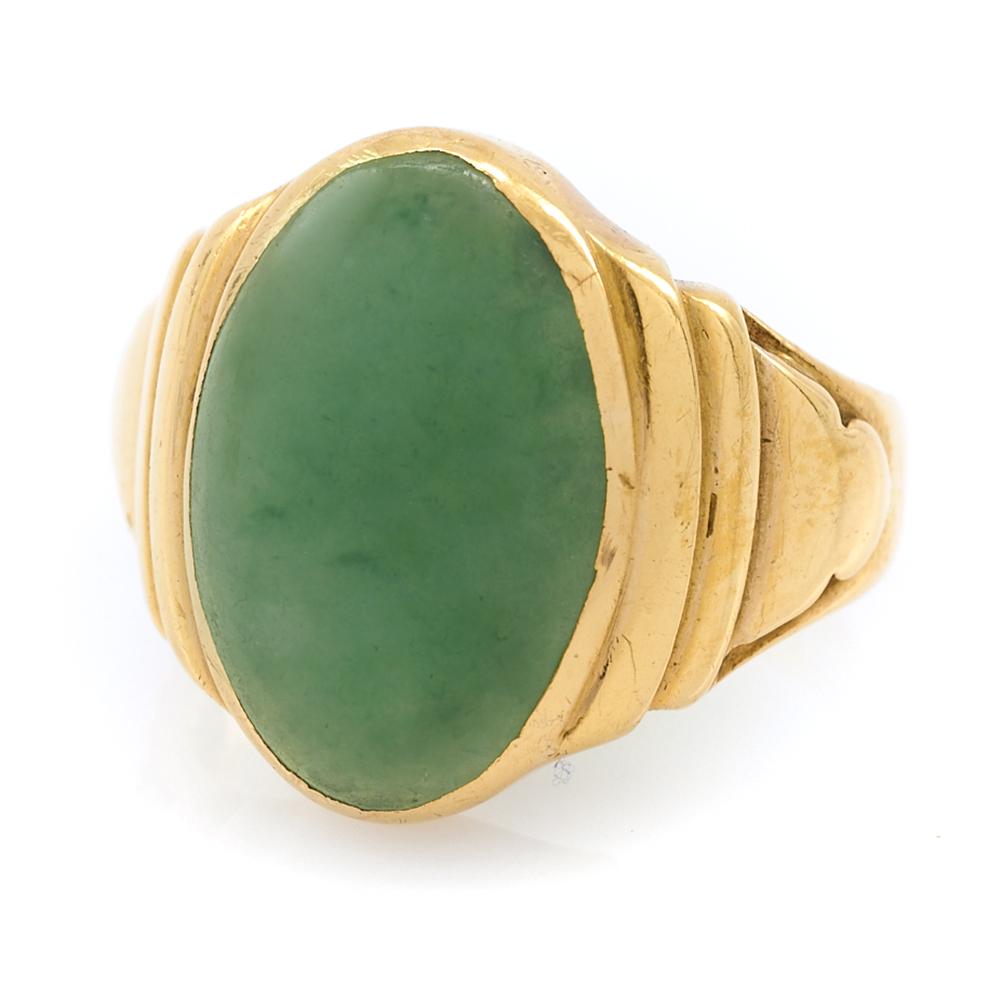22k Yellow and jade ring with architectural stepped (1 of 1)