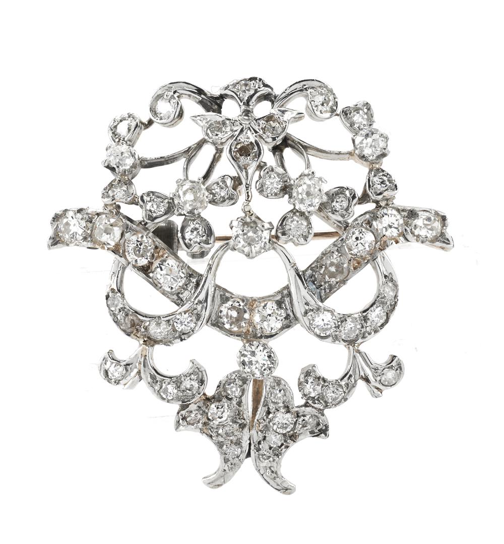 14k Gold Ornate "Belle Epoque" Diamond Pendant / Pin (1 of 1)