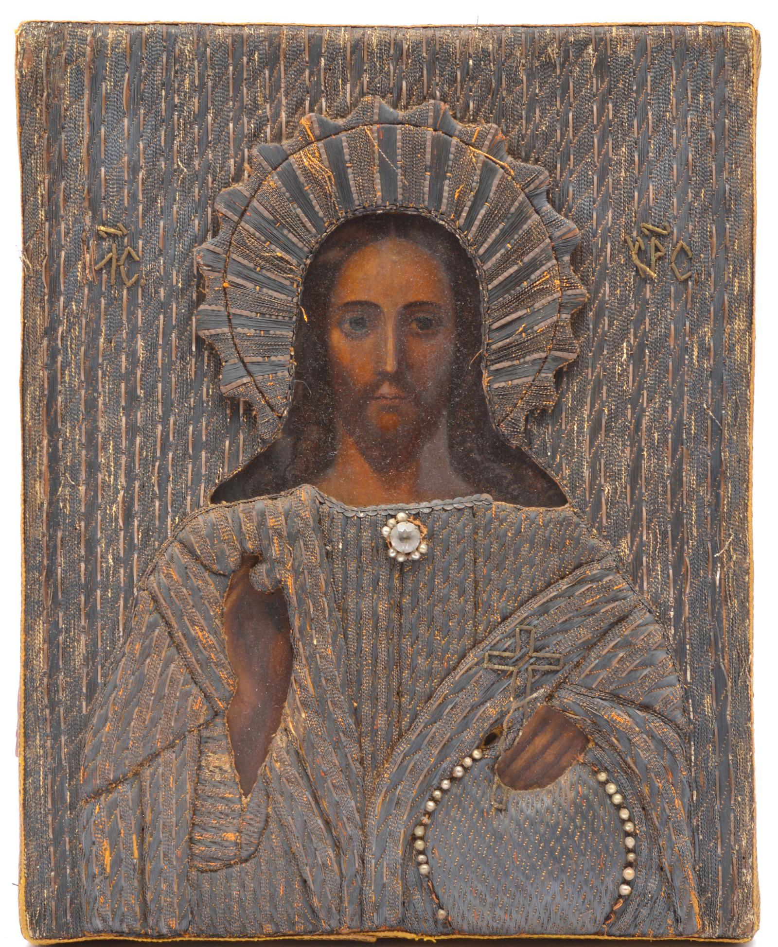 Russian School Oklad Icon, 19th C. Silver-thread (1 of 4)