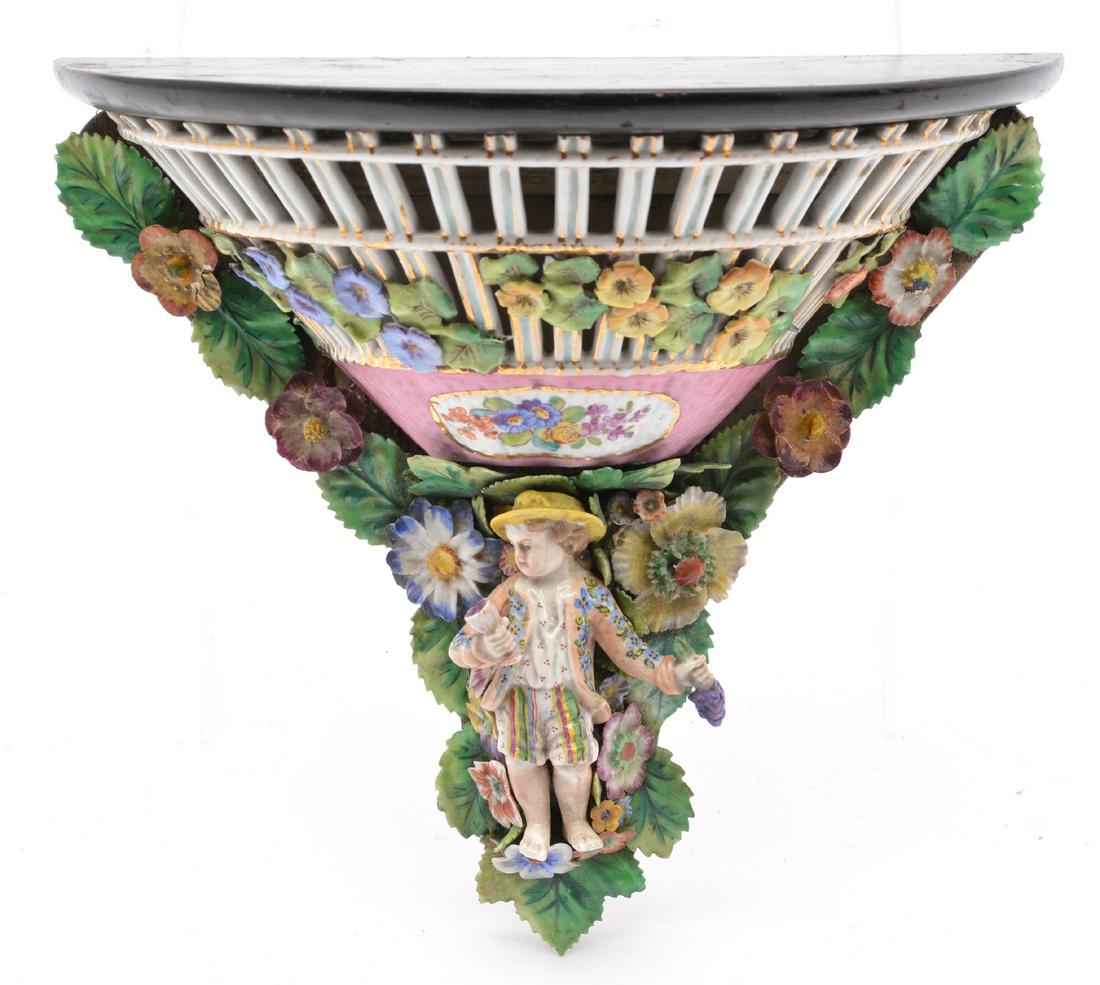 Dresden Style Porcelain & Wood Wall Bracket (1 of 2)