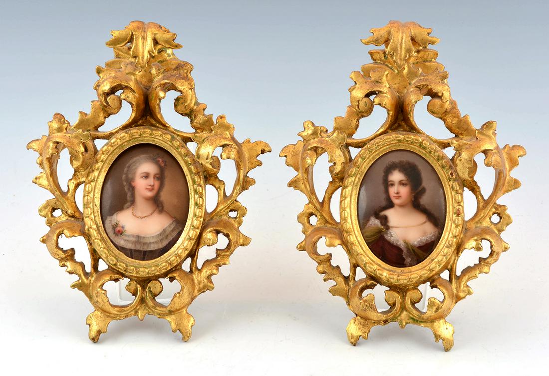 Pair French Portrait Miniatures on Porcelain (1 of 3)