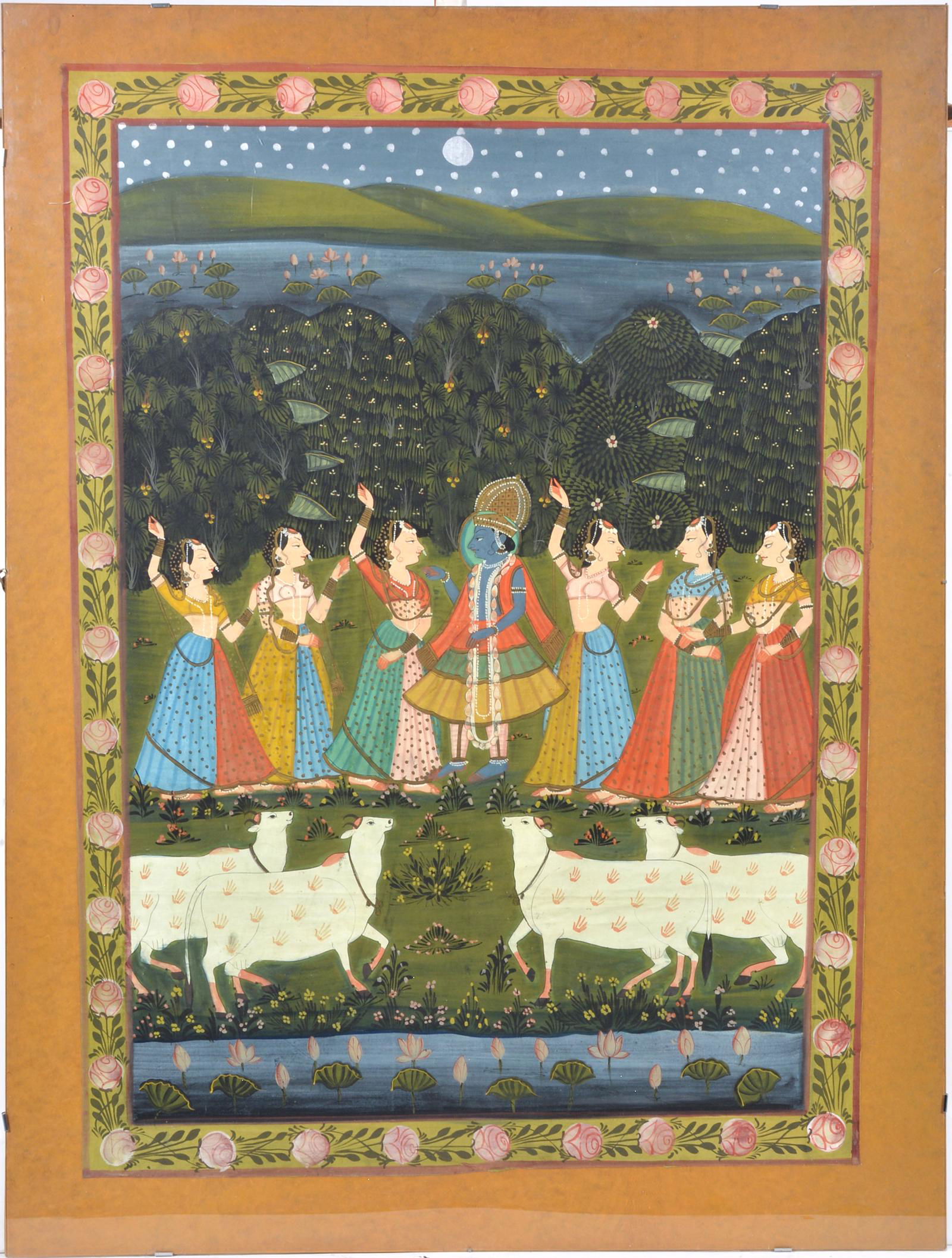 Indian Krishna and Gopis painting on cloth (1 of 4)