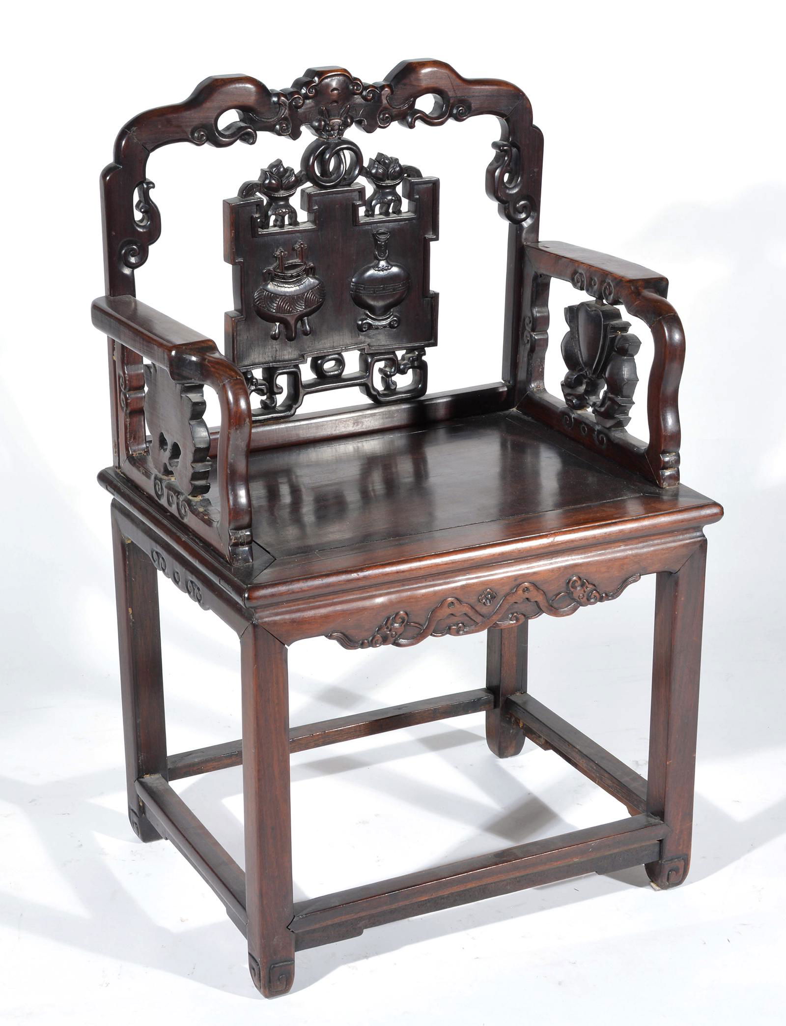 Chinese Armchair with carved medallion back (1 of 5)