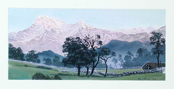 Brian Williams Japanese Watercolor: WATERCOLOR. Brian Williams (b. 1950), "First Light - Annadurna South" (Nepal) signed lower right, Brian Williams, 89-98, 10" x 22" provenance Castle Fine Arts, San Francisco. Very good original condit