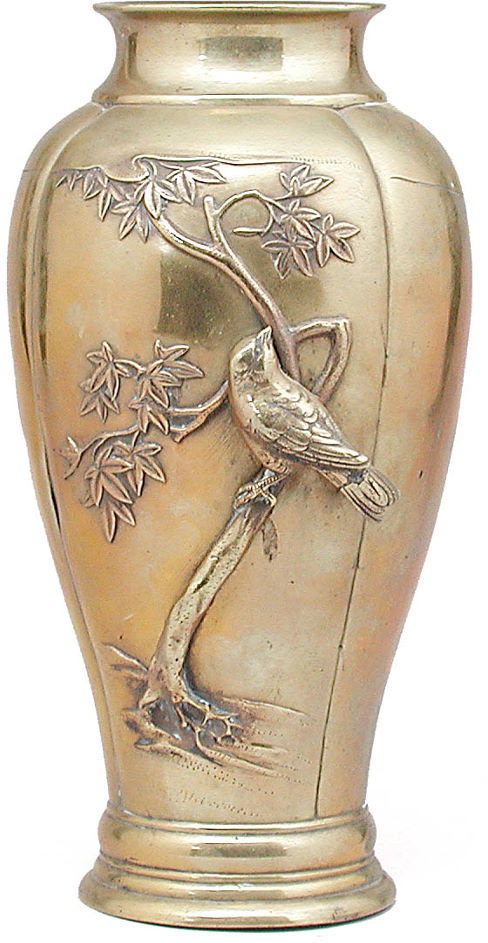 Japanese Brass Vase with Birds