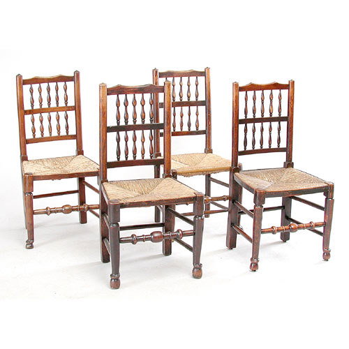 Set of 4 19th C. English Spindle Back Chairs