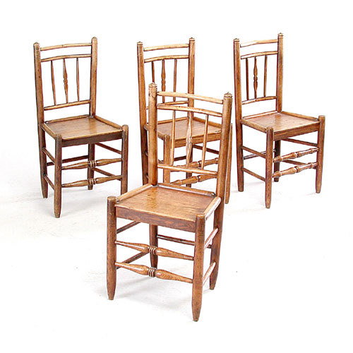 Set of 4 English 19th C. Spindle Back Chairs