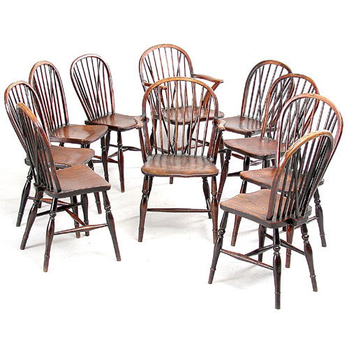 Assembled set of 10 English Windsor Armchairs
