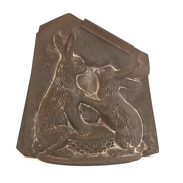 Vintage Eppelsheimer Chocolate Mold: MOLD. Vintage chocolate mold of two rabbits with a basket, with Eppelsheimer mark and 4882, good condition, 8" w x 8 1/4" t.