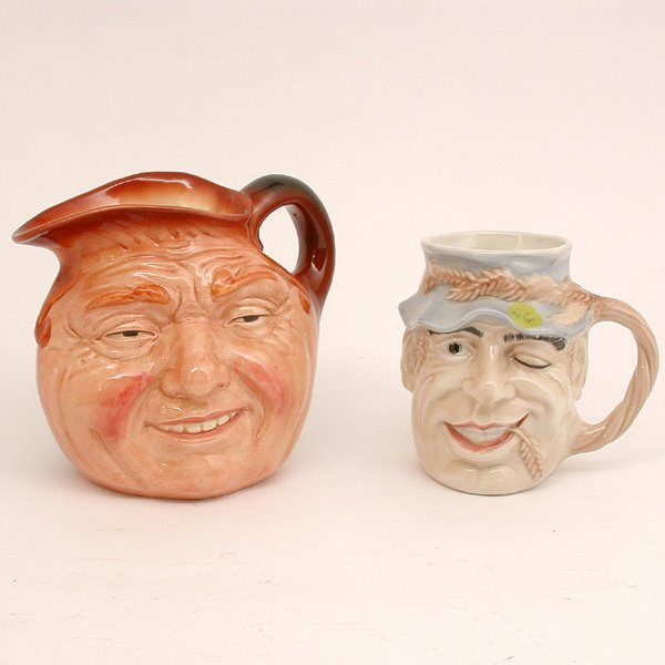 Royal Doulton Toby Mugs, John Barleycorn: MUGS. Two Royal Doulton Toby mugs, both of John Barleycorn, the larger a special exhibition limited reproduction, very good original condition, largest 7 1/2" w x 4" d x 6" t.