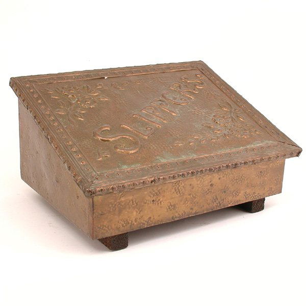 76 Victorian Brass Repousse Slipper Box