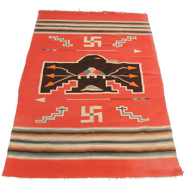 142 Native American Woven Blanket, Red W Black Bird