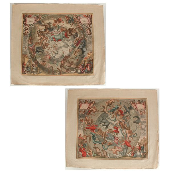 Henricus Hondius Maps: MAPS. Henricus Hondius, two celestial maps with constellations and signs of the zodiac; Haemisphaeri Graphicum Coeli ti et, VM Sceno Australe Stella Terra and Hemisphae Alis Coeli Sphaeri Gra- RII Bor