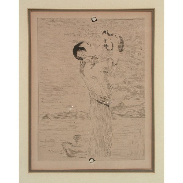 Manet Etching, Le Buveur D'eau, Water Drinker: PRINT. Edouard Manet, Le Buveur D'eau, the water drinker, etching and drypoint on laid paper, signed in plate lower left, good condition, historical marks a center top and bottom, 7 3/4" x 5 7/8" view