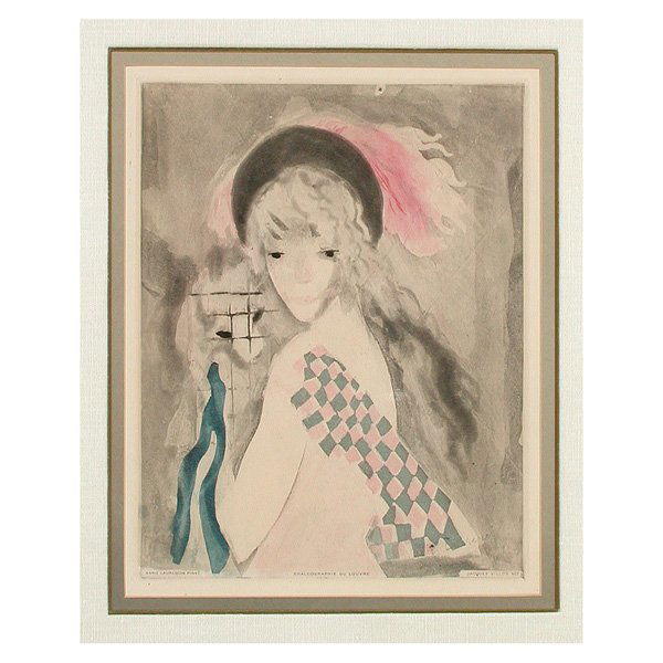 Marie Laurencin Print, Woman, After Jacques Villon: PRINT. Marie Laurencin, Young Woman after Jacques Villon, aquatint etching, signed lower right, published by the Louvre, very good condition, 13 5/8" x 10 5/8" viewed.
