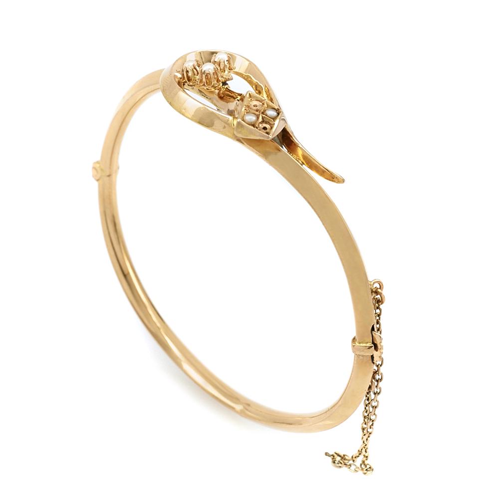 14k hinged Victorian bangle with seed pearls (1 of 1)